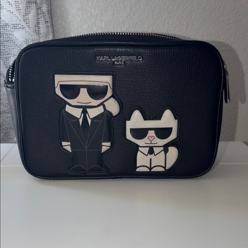 Karl Lagerfeld Black Toiletry Bag with Character Design